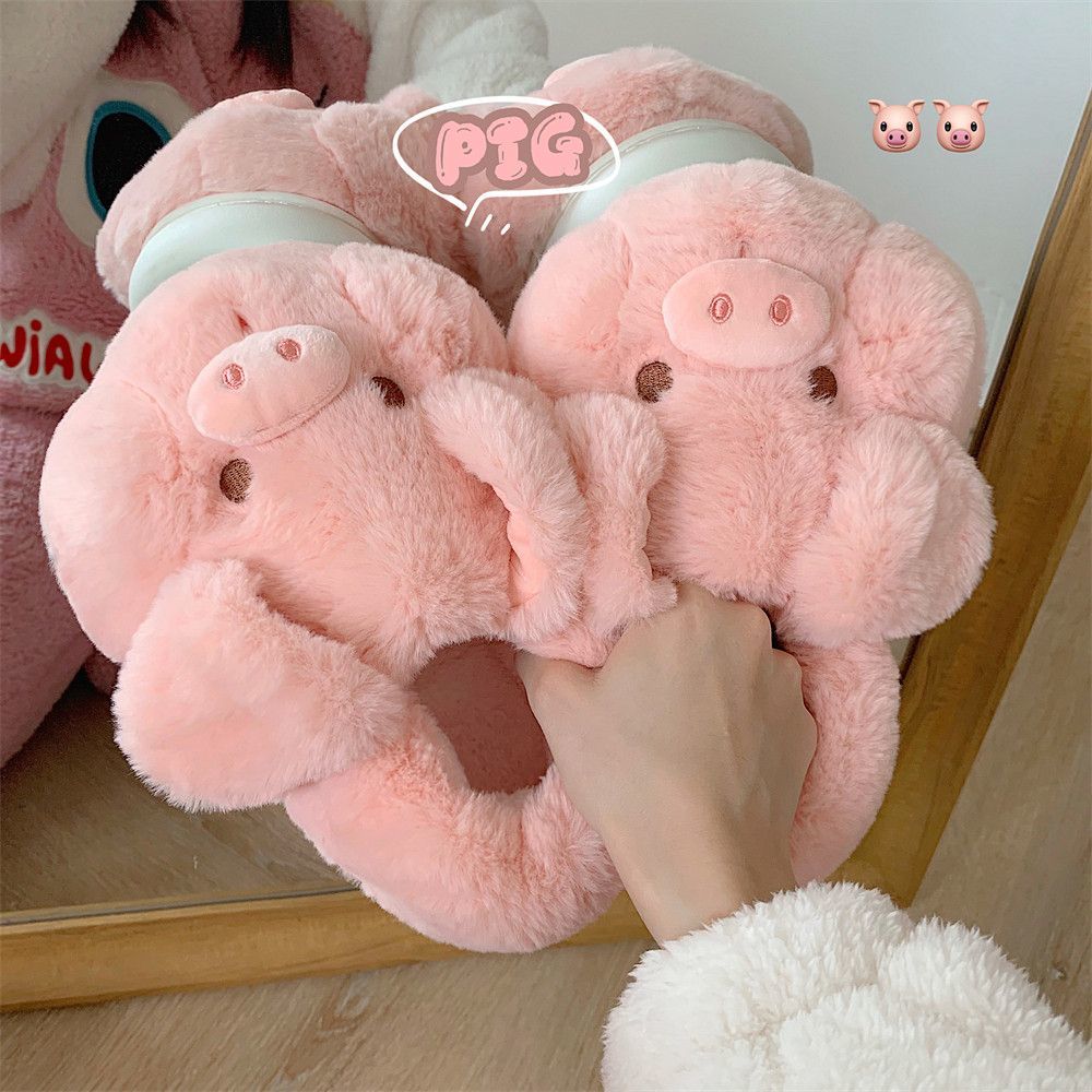 Women Shoes Winter - Feerldi Pink fluffy pig slippers women