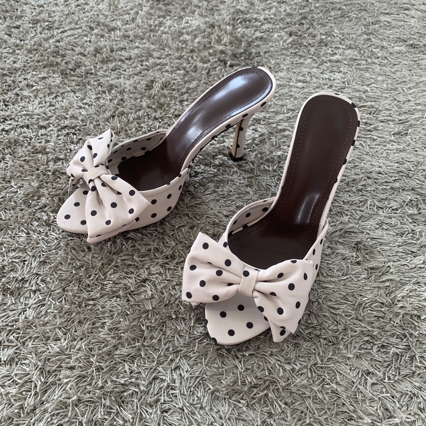Polka Dot Bowknot Women Mules  - Strappy Heeled Sandals ulasan dan harga