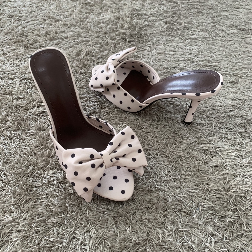 Polka Dot Bowknot Women Mules  - Strappy Heeled Sandals ulasan dan harga