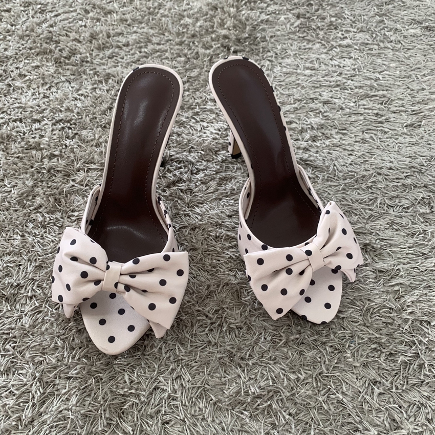 Polka Dot Bowknot Women Mules  - Strappy Heeled Sandals ulasan dan harga