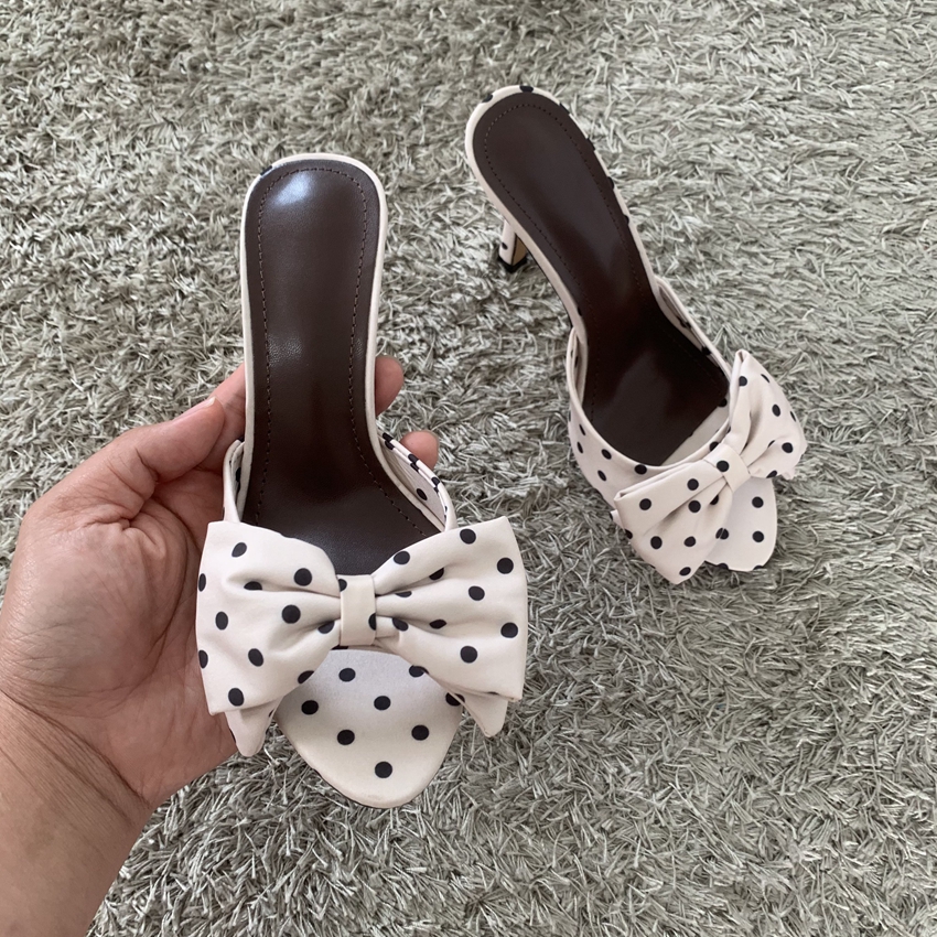 Polka Dot Bowknot Women Mules  - Strappy Heeled Sandals ulasan dan harga