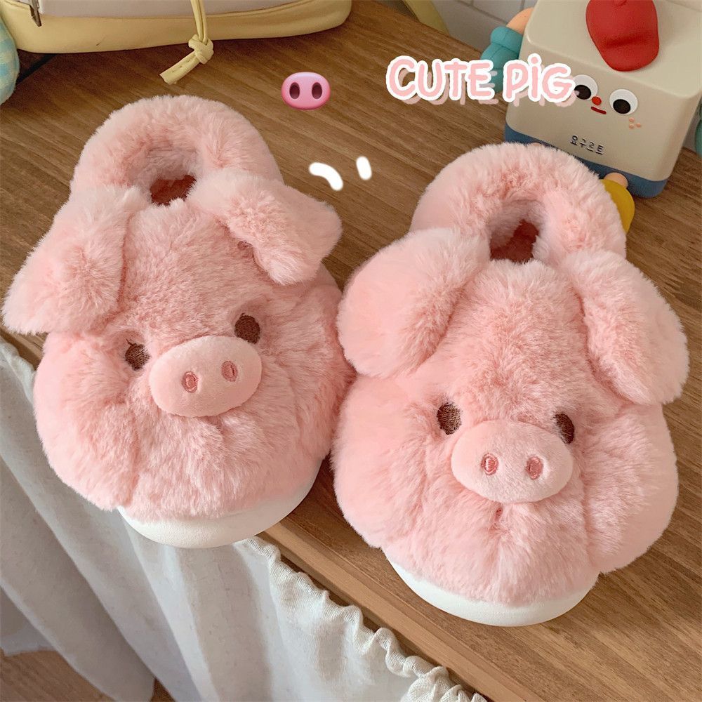 Feerldi Pink fluffy pig slippe - Women Shoes Winter ulasan dan harga