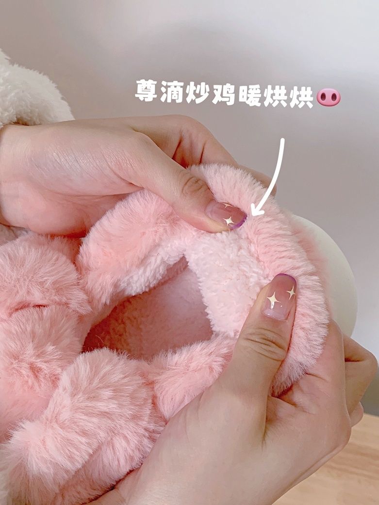 Feerldi Pink fluffy pig slippe - Women Shoes Winter ulasan dan harga