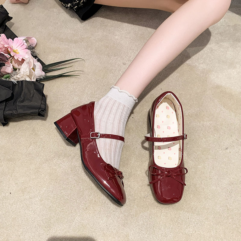 Bow-knot High-heeled Patent Le - Women'S Shoes Burgundy ulasan dan harga