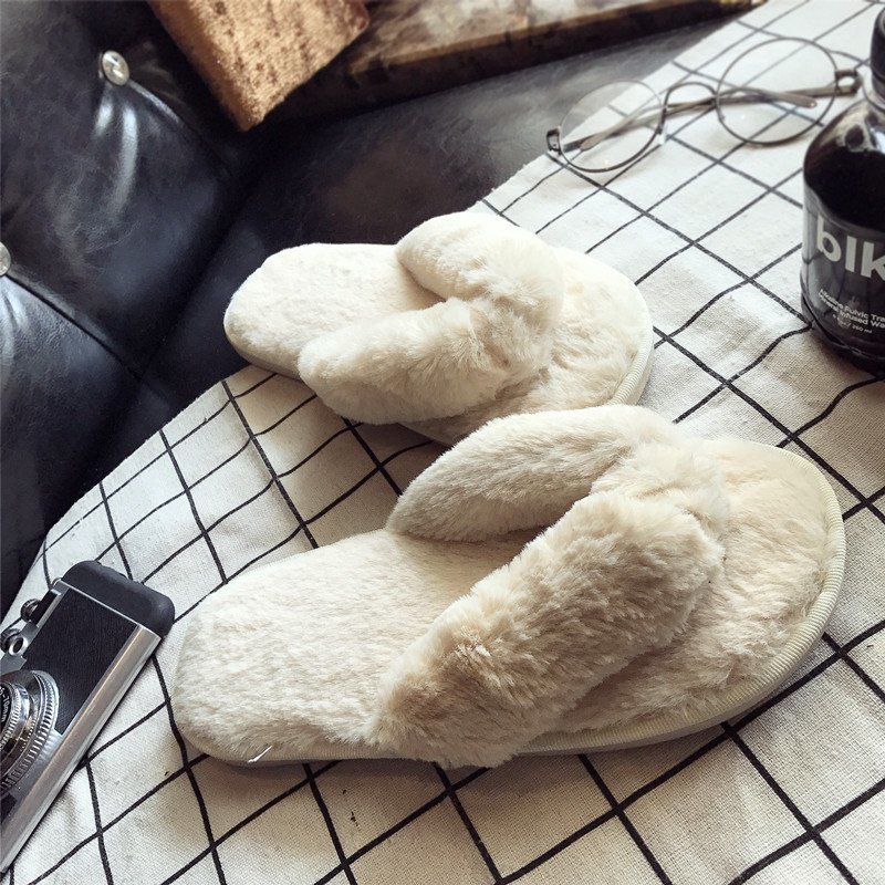 Cross Warm Fluffy Furry Slippe - Women Shoes Winter ulasan dan harga