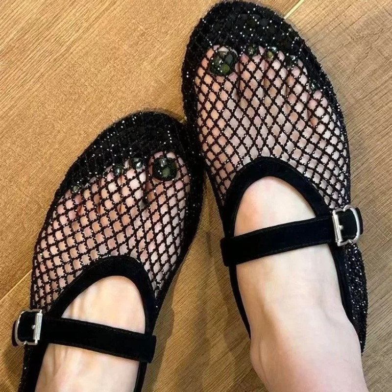 Hollow Rhinestone Baotou Sanda - Women'S Shoes Round Toe ulasan dan harga