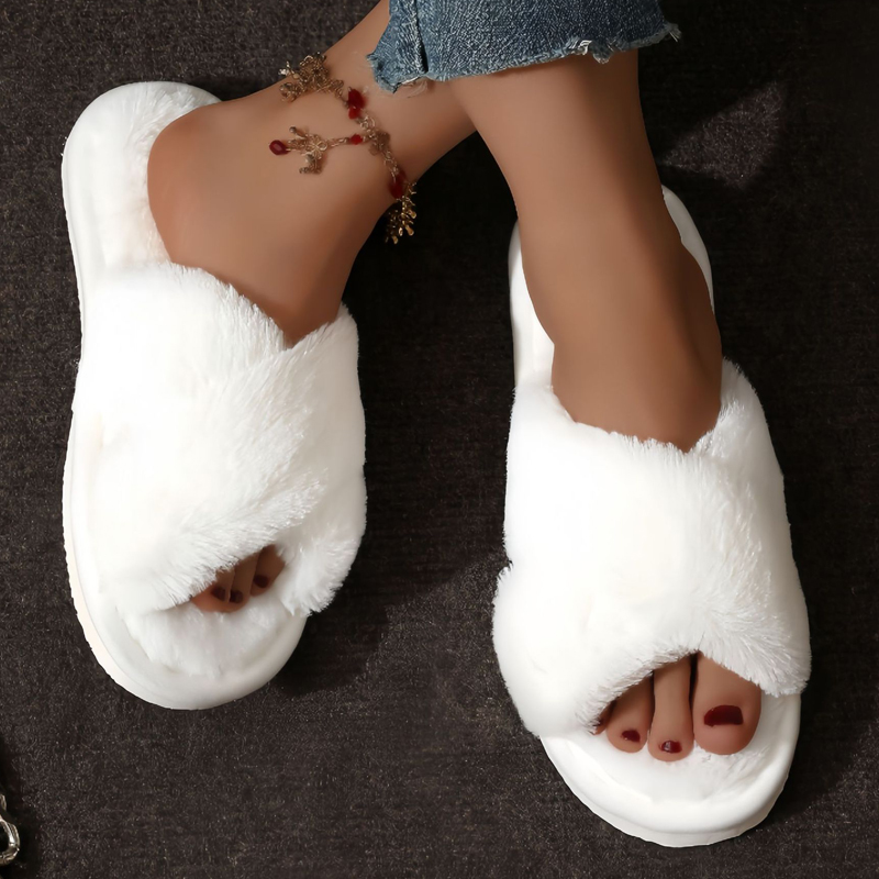 Cross Warm Fluffy Furry Slippe - Women Shoes Winter ulasan dan harga